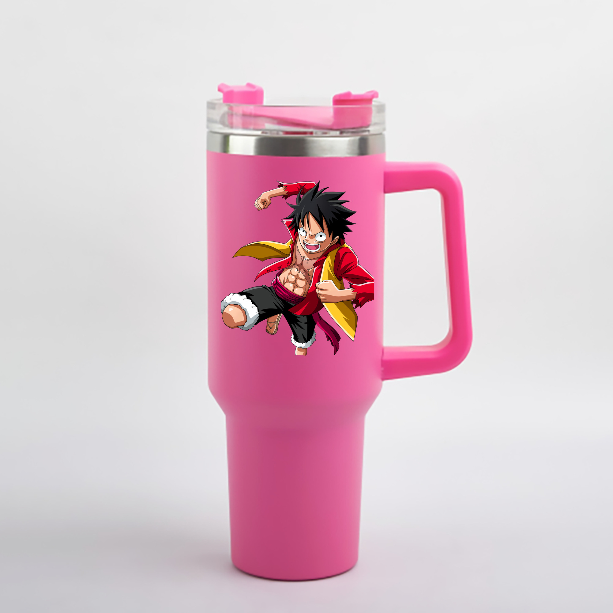 ワンピース モンキー・D・ルフィ ONE PIECE Monkey D. Luffy 1200mL車用タンブラー - クリスタルステッカー（プラスチックストロー付き）